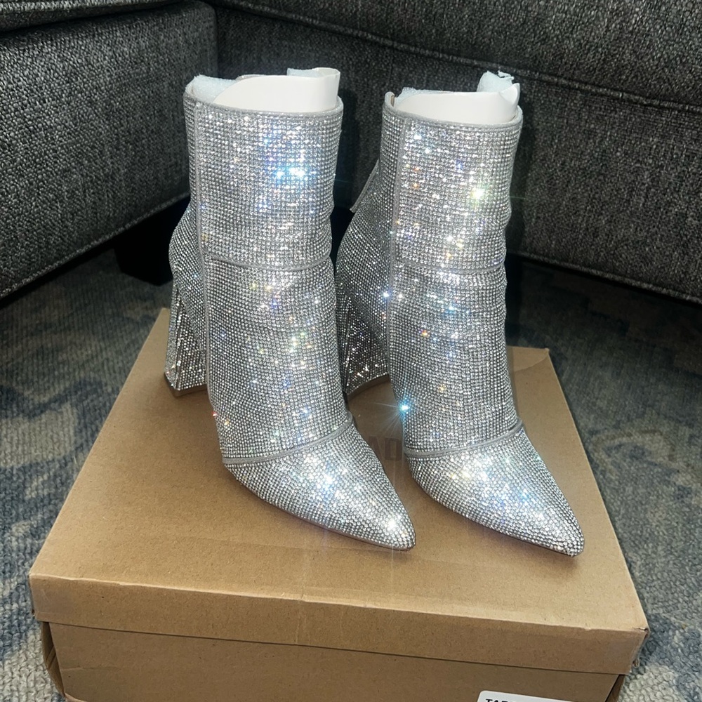 Silver Rhinestone Ankle Boots